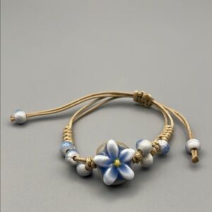 Floral Ceramic Beaded Bracelet with Adjustable Cord